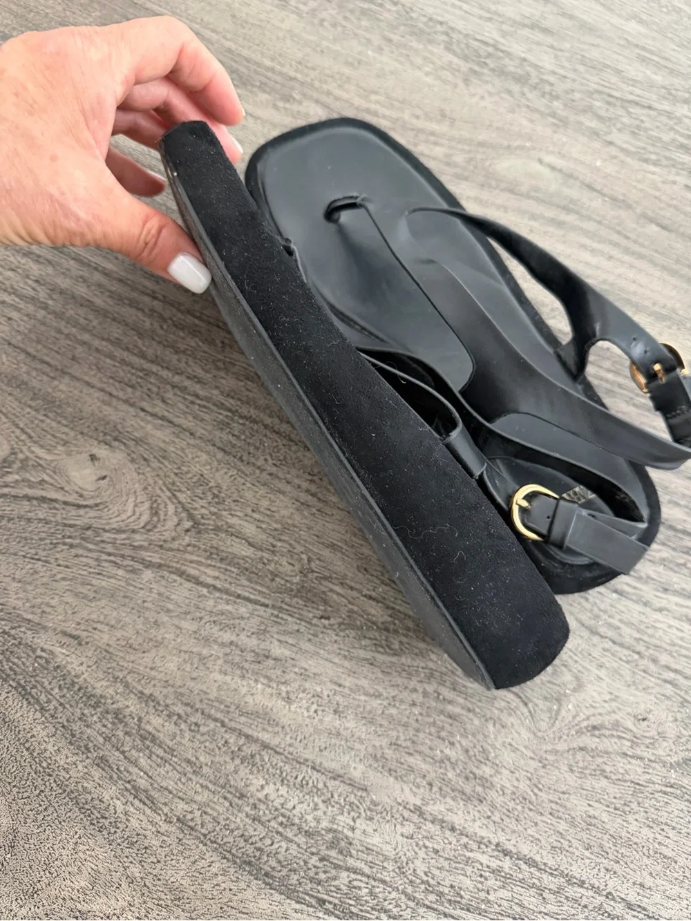 Zara Black Platform Thong Sandals with Ankle Strap - Picture 10 of 11